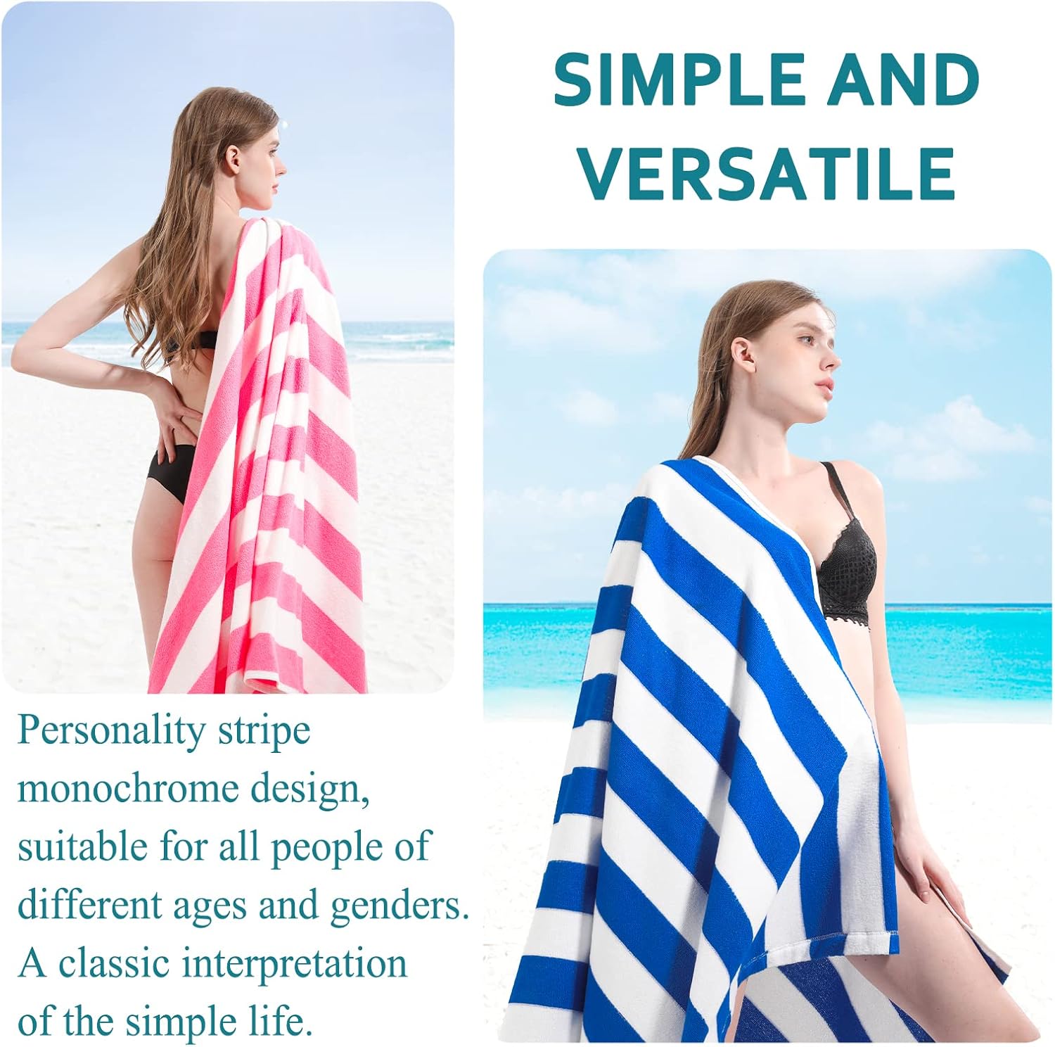 Genovega 6 Pack Oversized Stripe Beach Towels
