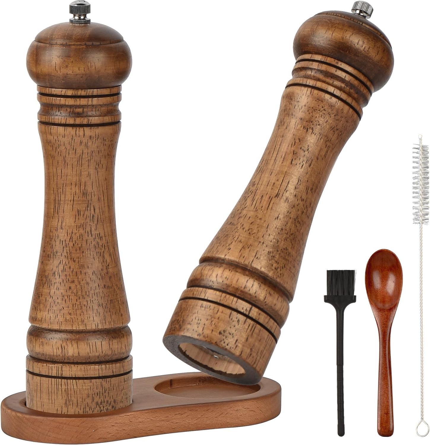 10 Inch Wood Salt and Pepper Grinder Set with 6 Pieces