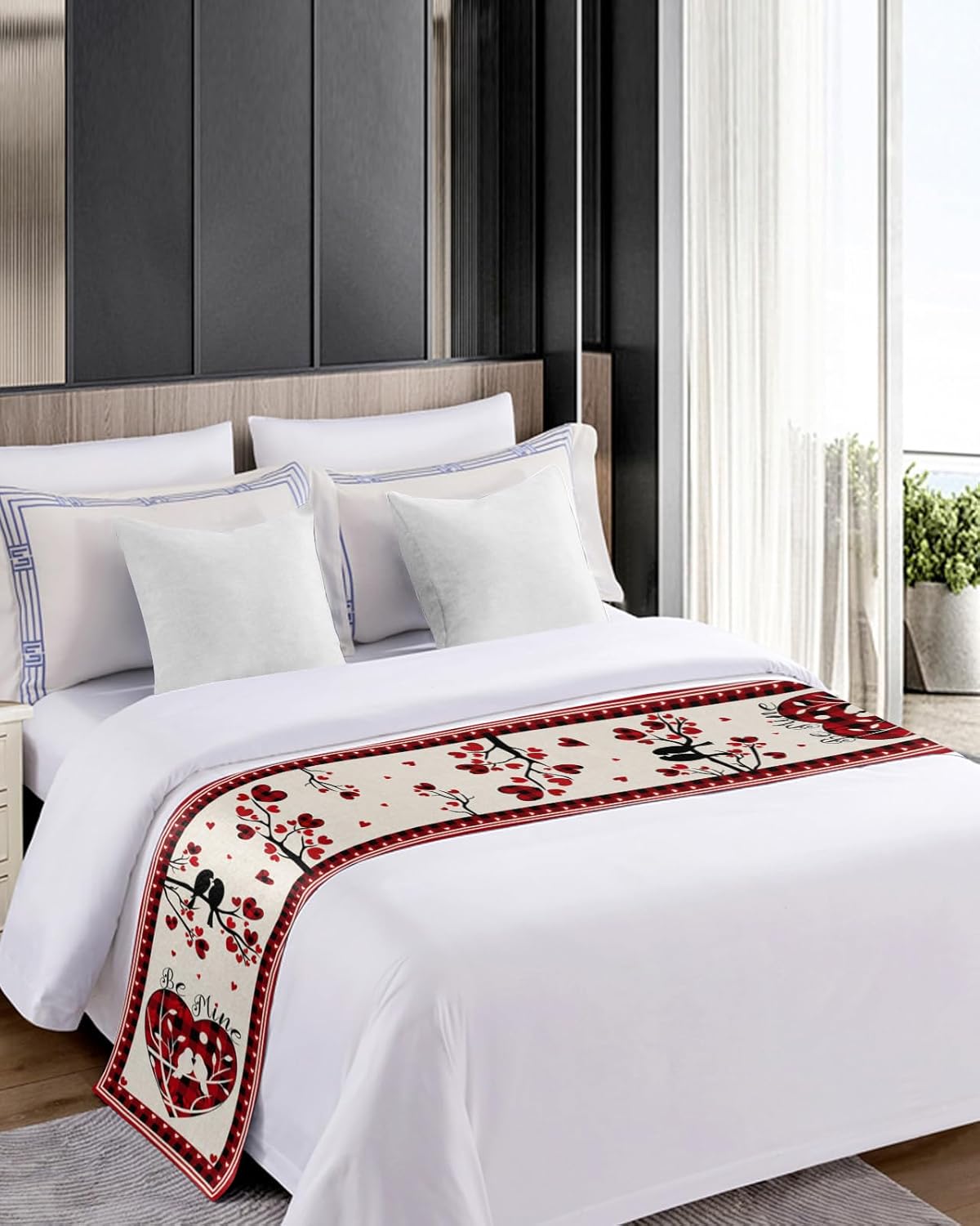 Valentines Love Heart Bed Runner for Twin Size Bed