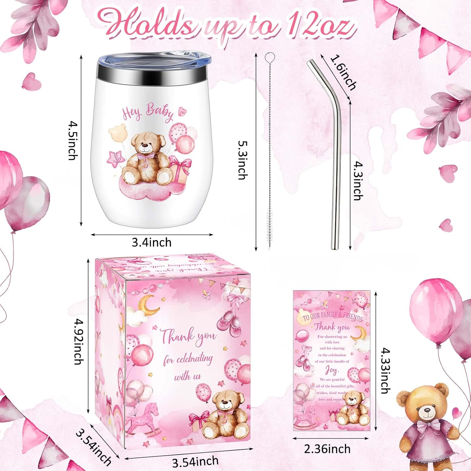Hoolerry 6 Piece Baby Shower Prize Set with Tumblers Straws and Gift Items