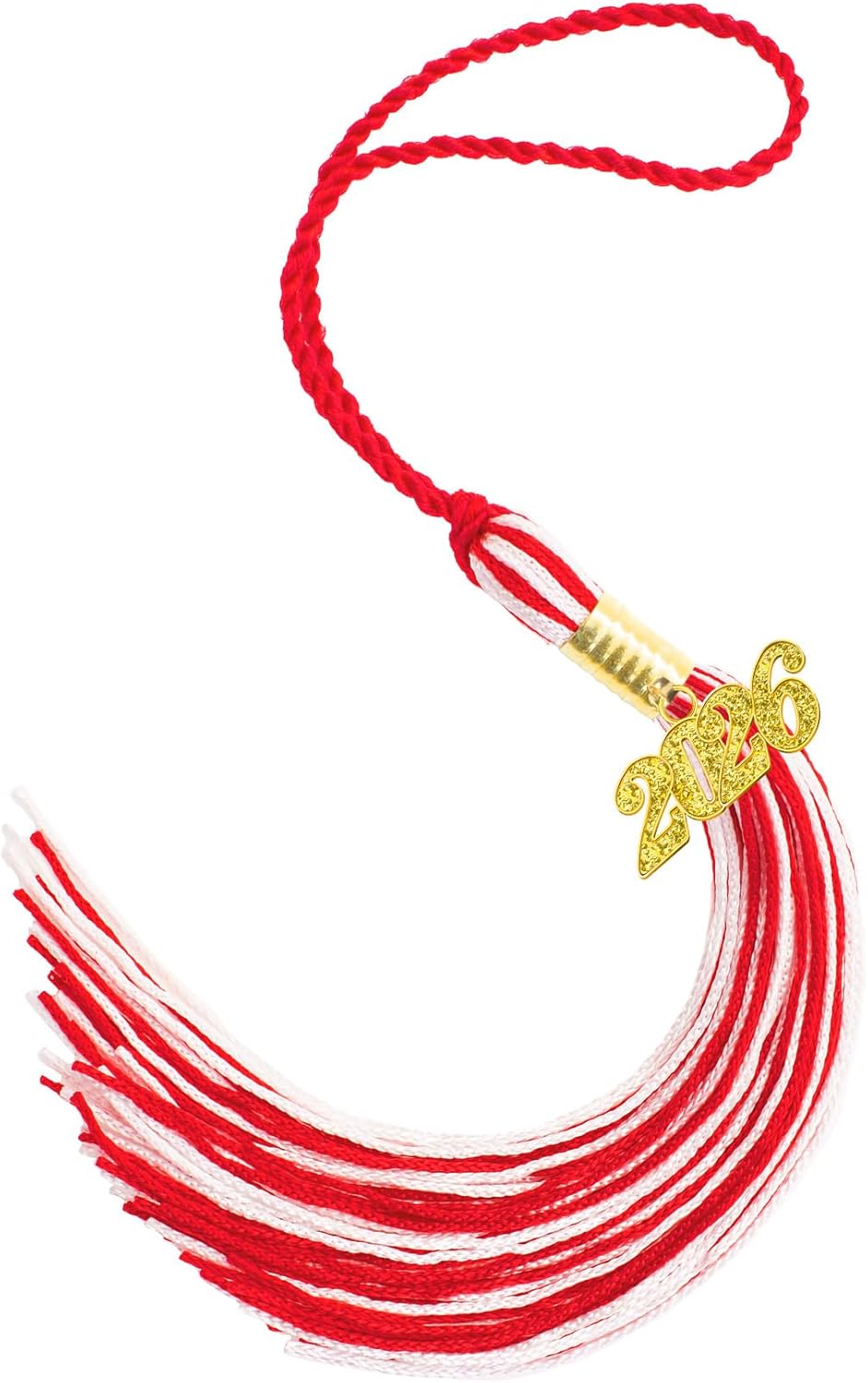 2026 Red White Graduation Tassel with Golden Charm