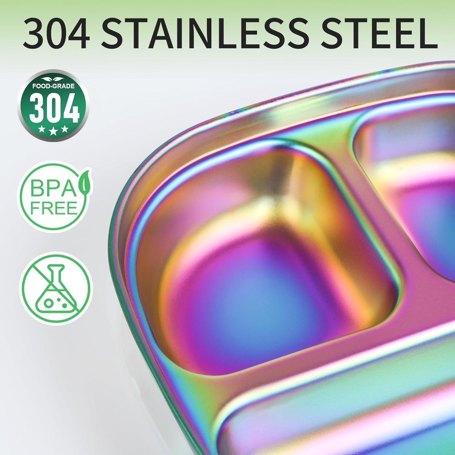 Stainless Steel Plates Set with Green Placemats