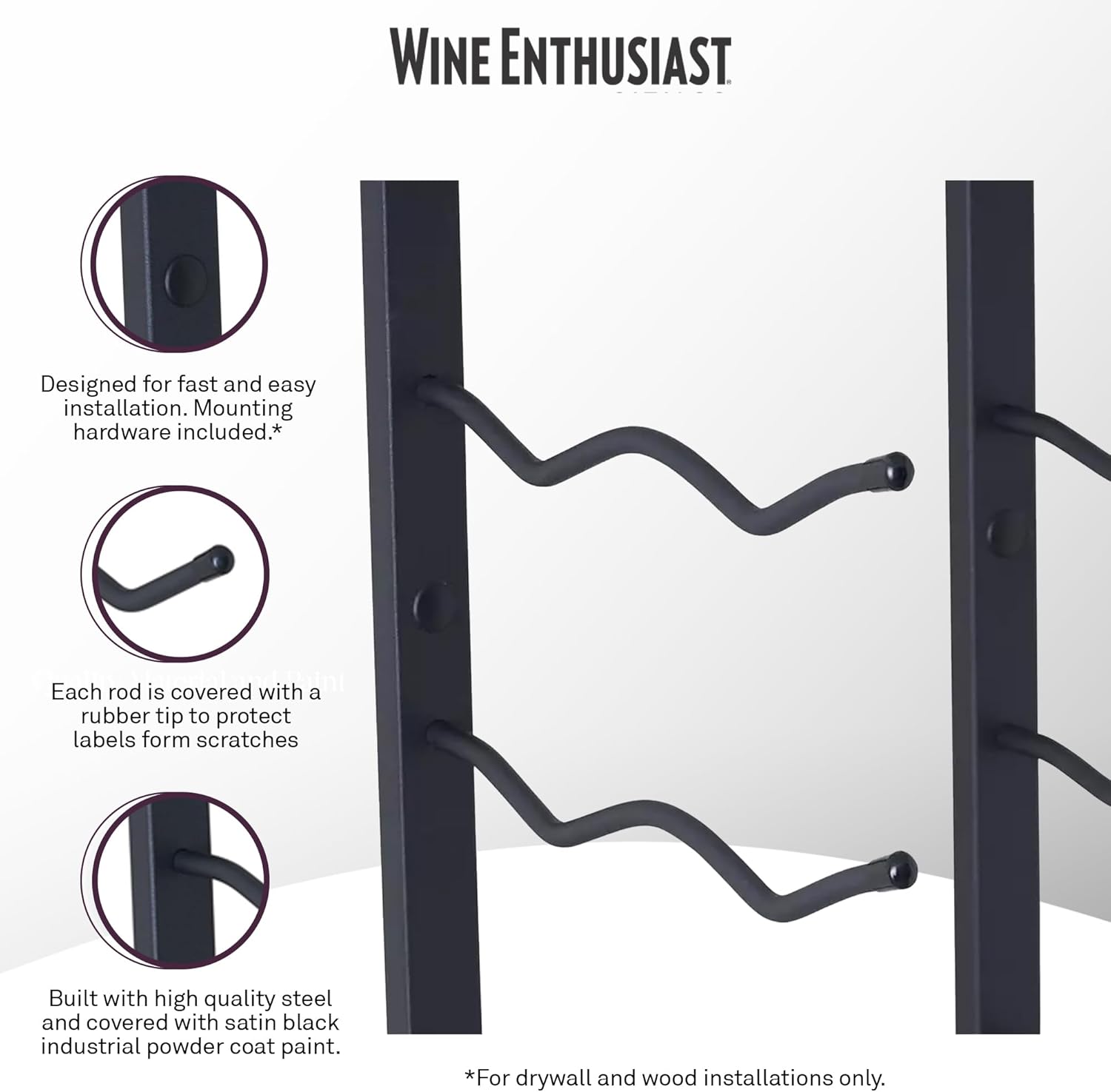 Wine Enthusiast NFINITY 18 Bottle Wall Mounted Wine Rack - Black