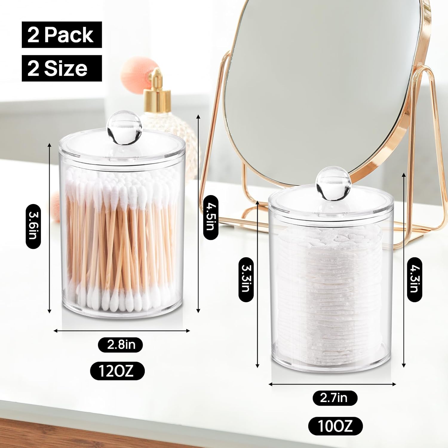 2 Pack Qtip Holder - Clear Storage Jars for Bathroom and Vanity