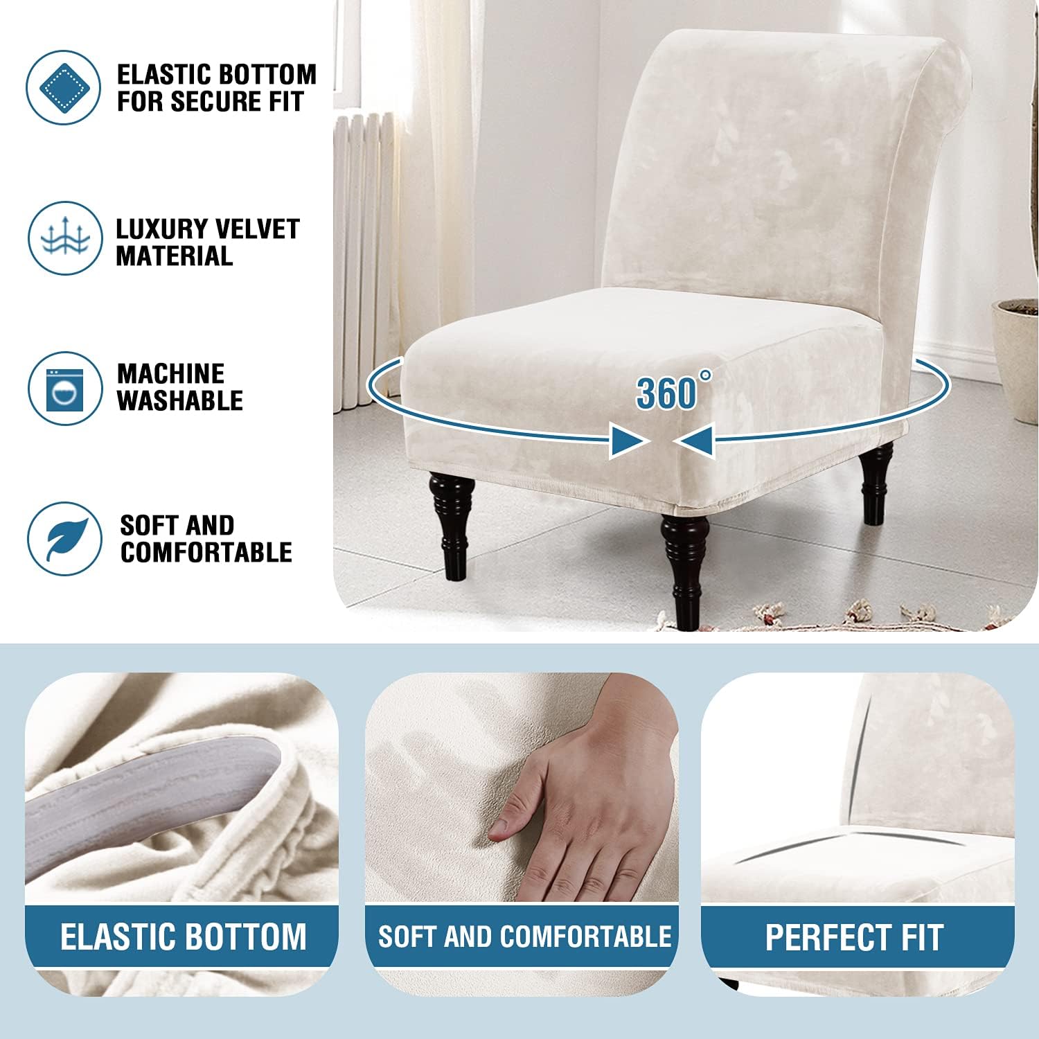 HVERSAILTEX Velvet Armless Chair Cover Ivory
