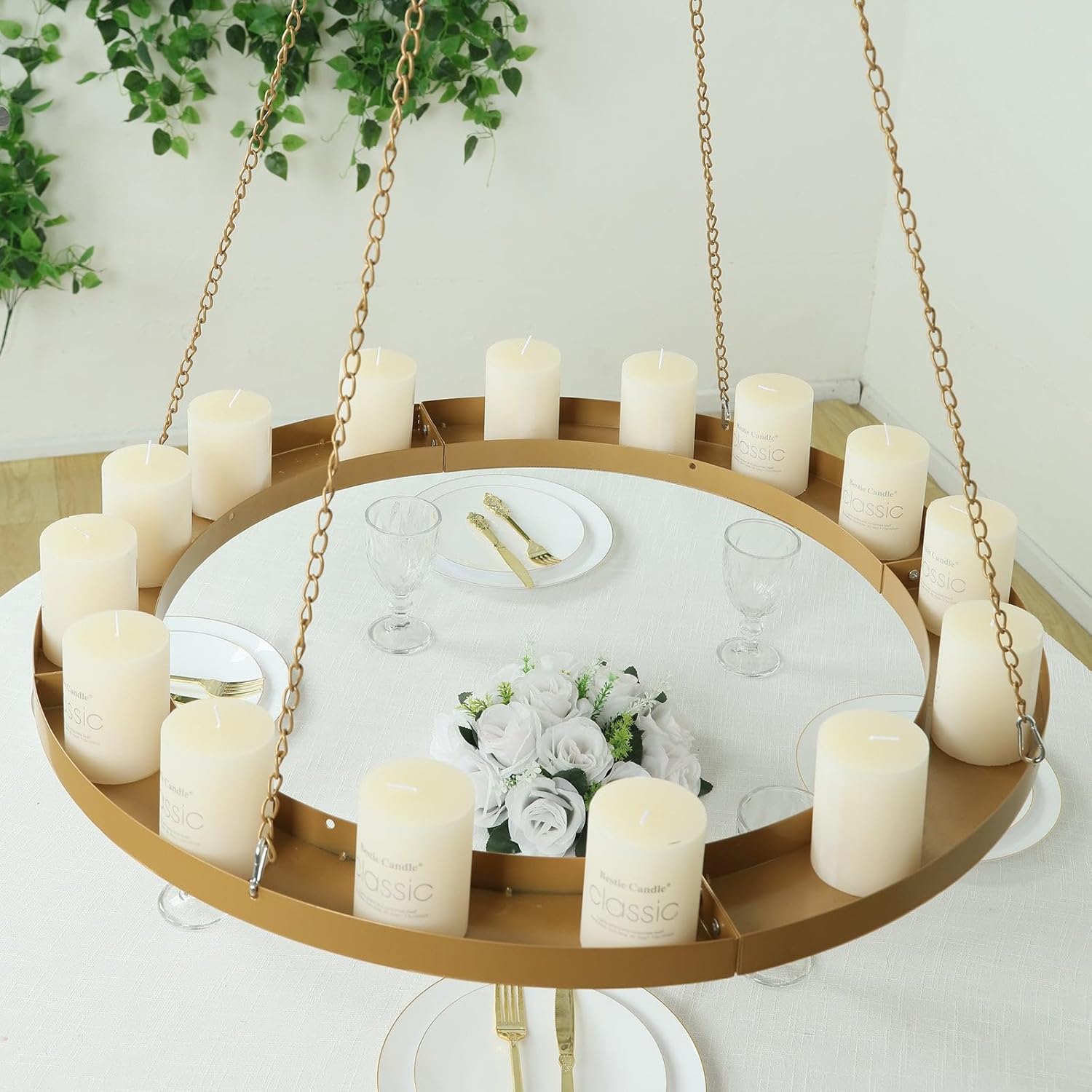 Efavormart Gold Hanging Floral Chandelier Frame - 32 Round