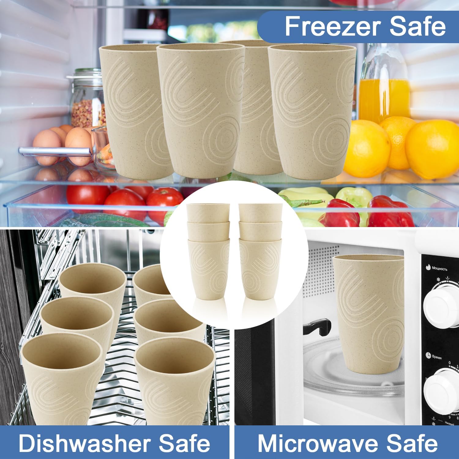 BUSOKIP Wheat Straw Cups 6 Pack 16 Oz Reusable