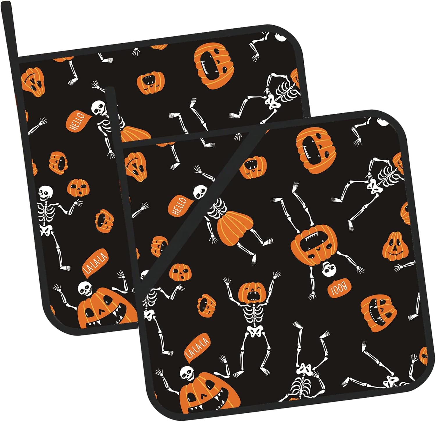 Halloween Skeleton Pumpkin Potholders Set of 2