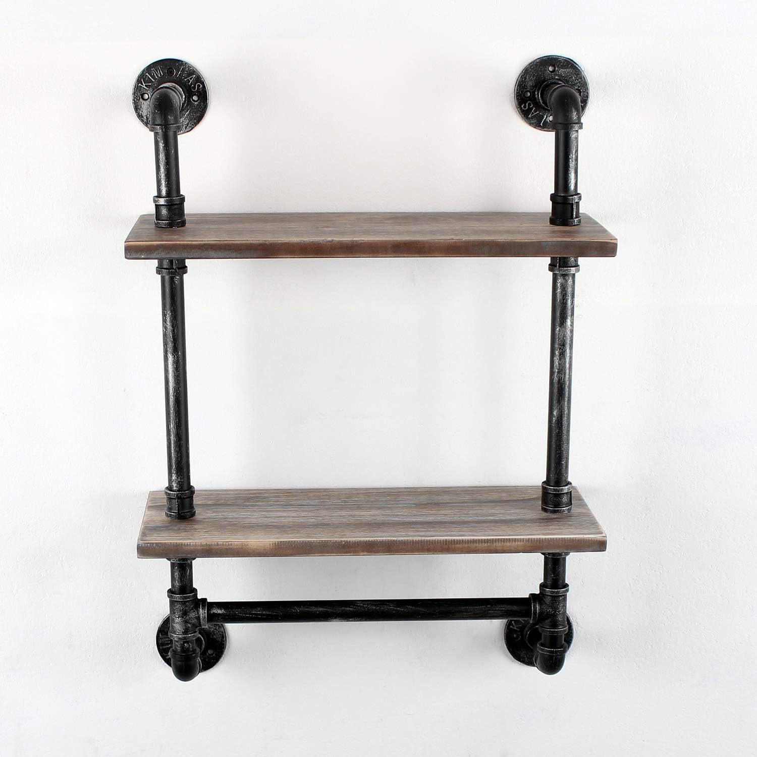 Retro Grey Industrial Pipe Bathroom Shelf Towel Rack 2 Tier