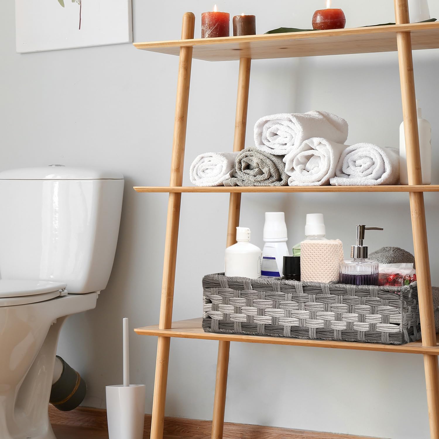 Larger Compartments Toilet Paper Basket with Divider - Rustic Farmhouse Decor