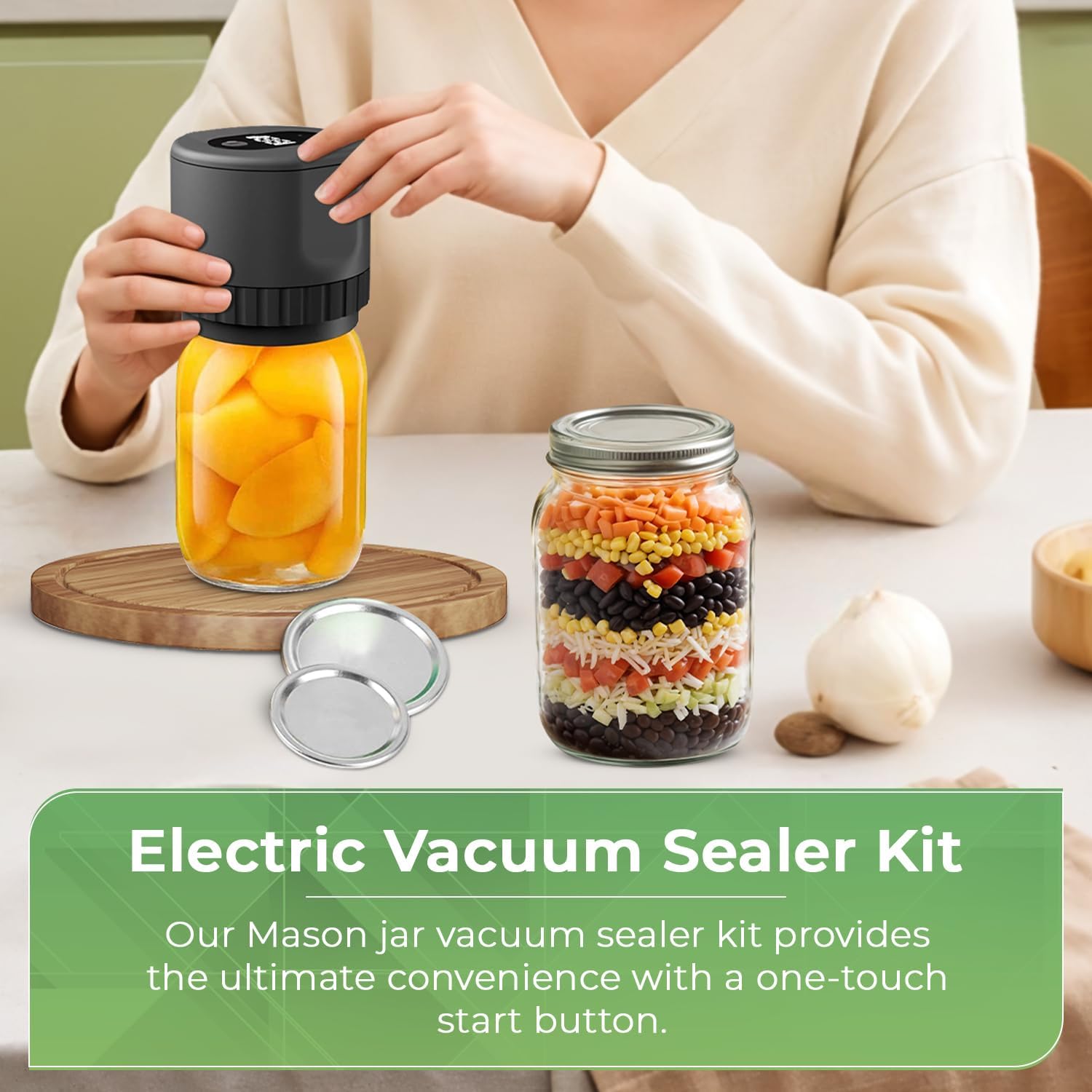 Cordless Electric Vacuum Sealer Kit for Mason Jars Black