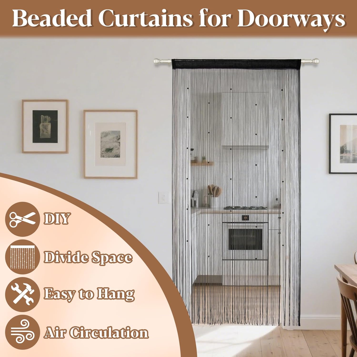 Beaded Curtain for Doorway - Boho Decor Panel