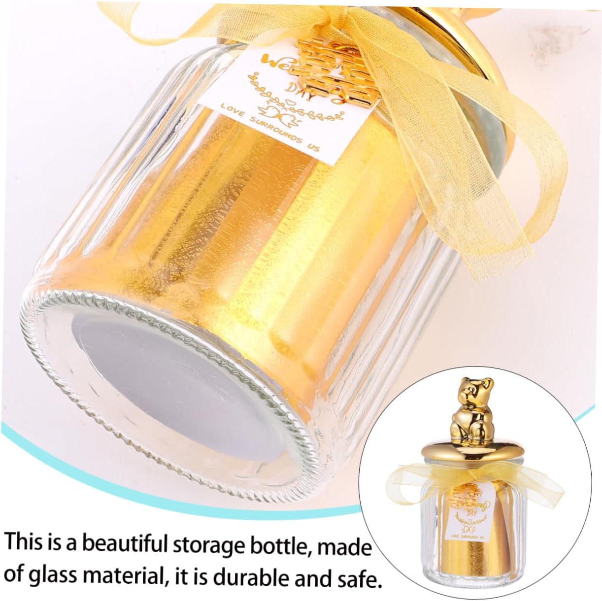 1Pc Elegant Glass Candy Box with Gold Plated Lid