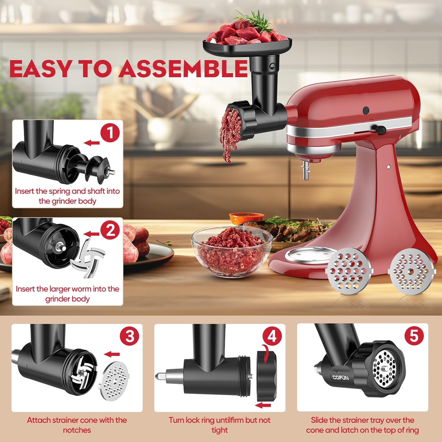 HOZODO Fruit Veg Strainer Meat Grinder for Kitchenaid Mixers
