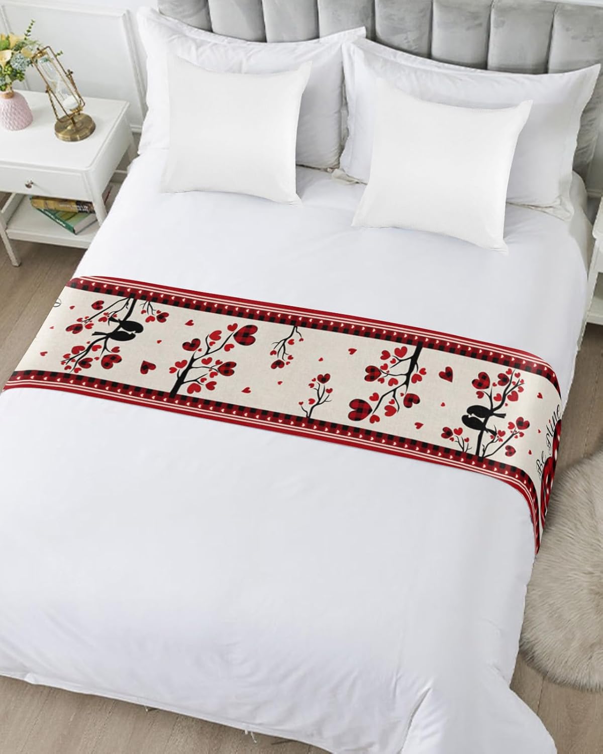 Valentines Love Heart Bed Runner for Twin Size Bed