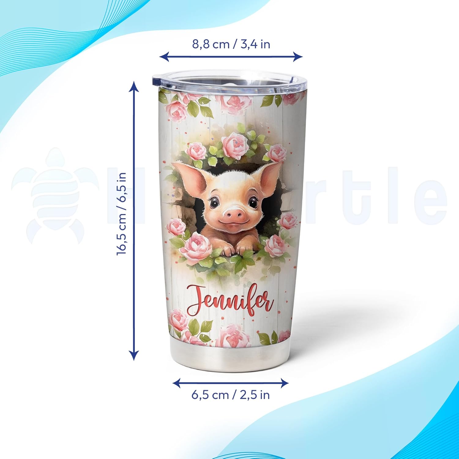 Hyturtle Personalized Pig Tumbler 20oz With Flip Lid