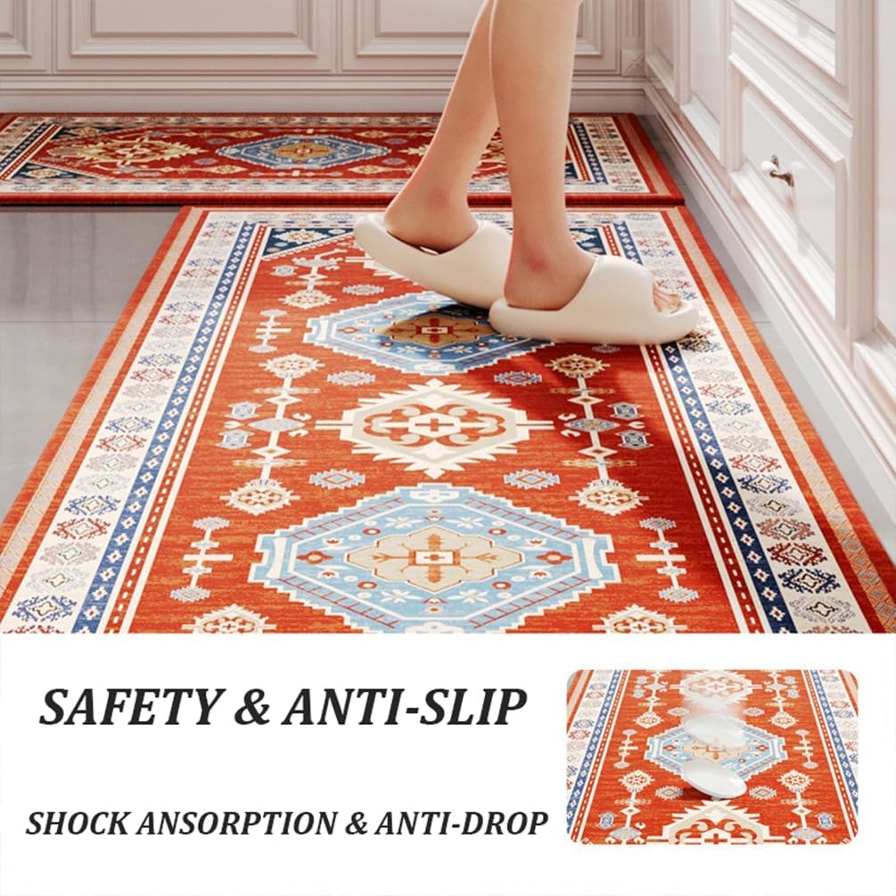 Soft Anti Fatigue Kitchen Rug with Distressed Floral Design