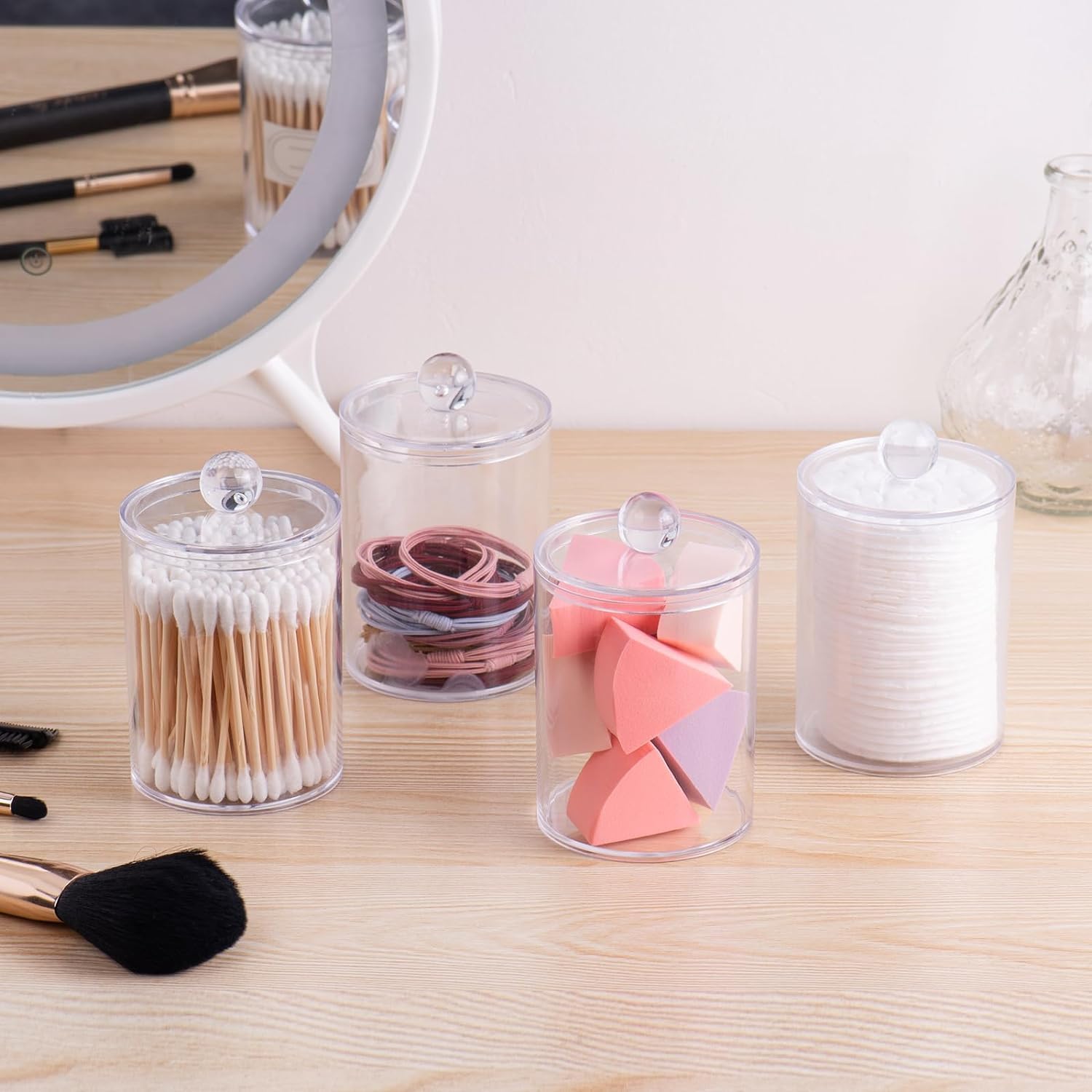 2 Pack Qtip Holder - Clear Storage Jars for Bathroom and Vanity