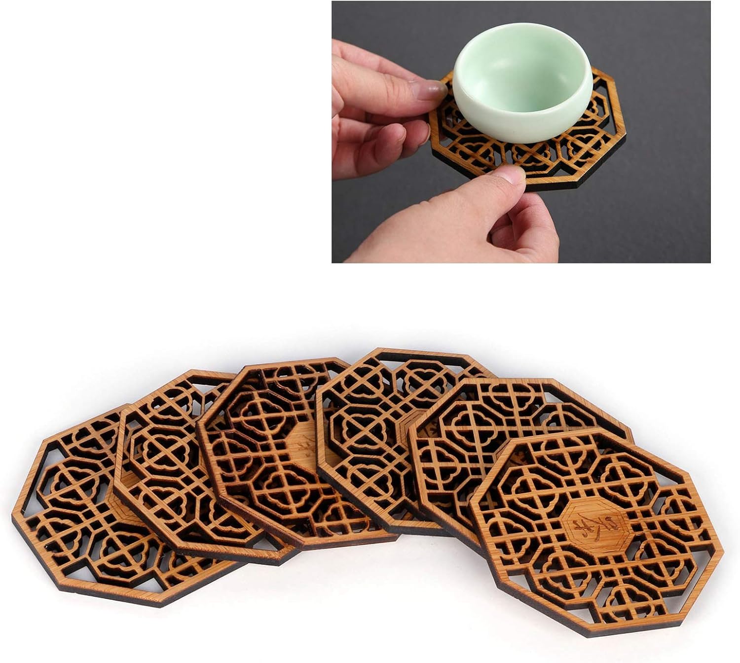 Leftwei Wood Coasters 6PCS Anti Scald Heat Insulation Bar Tools