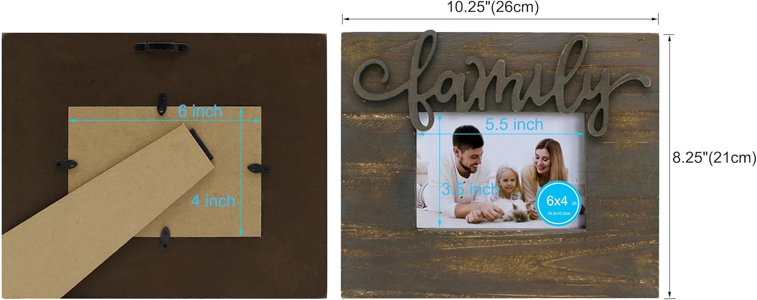 6x4 Wood Picture Frame with HD Glass Wall Mount Display