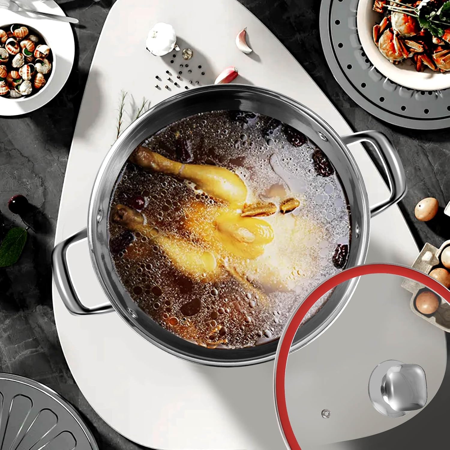 Stainless Steel Stock Pot with Lid 10QT