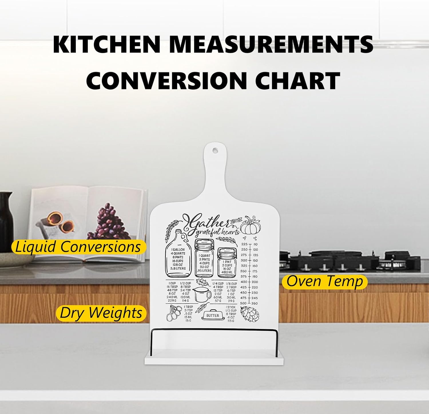 Wooden Cookbook Stand with Conversion Chart