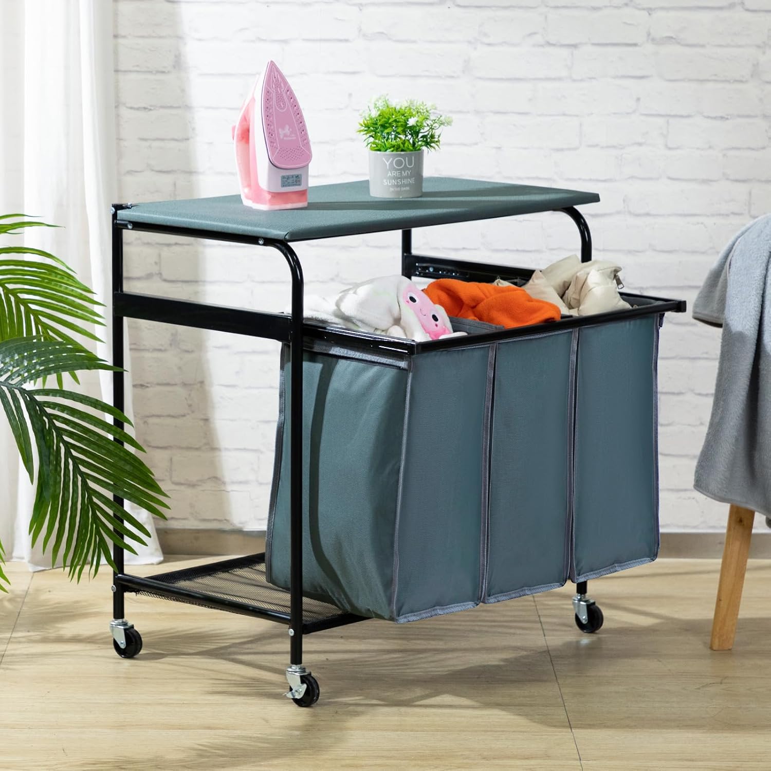 ALIMORDEN Laundry Sorter with Ironing Board and Folding Lid