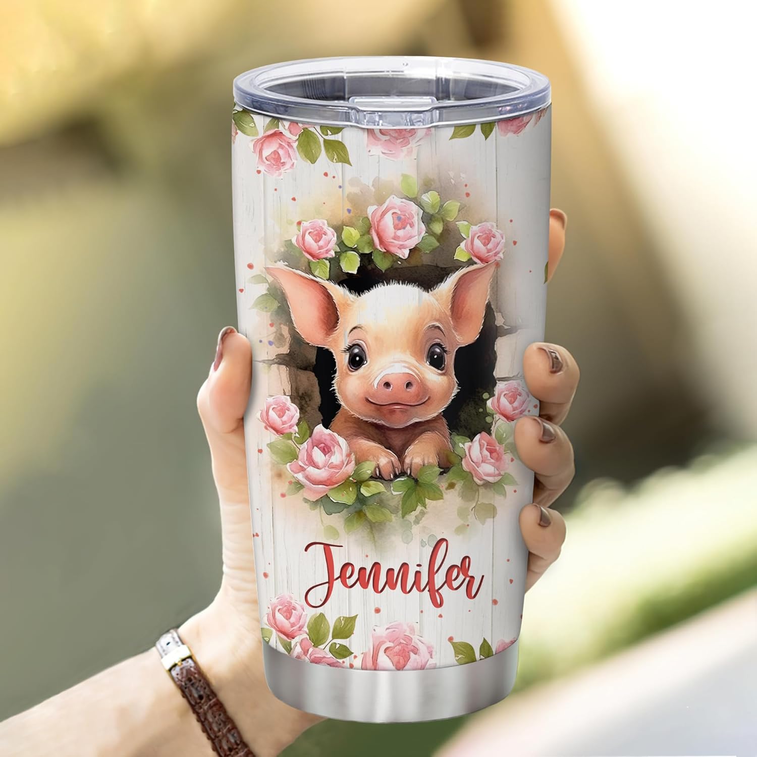 Hyturtle Personalized Pig Tumbler 20oz With Flip Lid