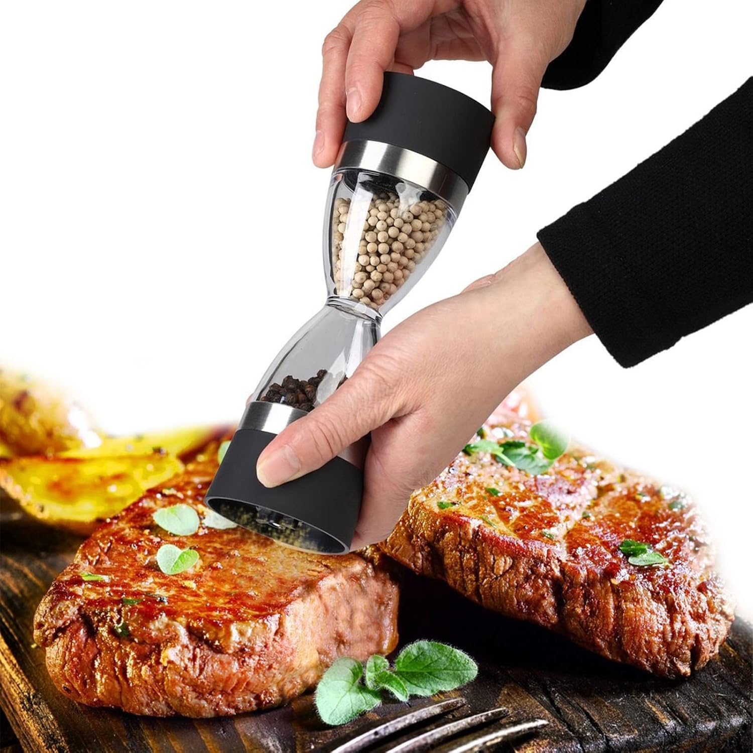 Salt and Pepper Mill Grinder Set 2 in 1 Double Head Refillable