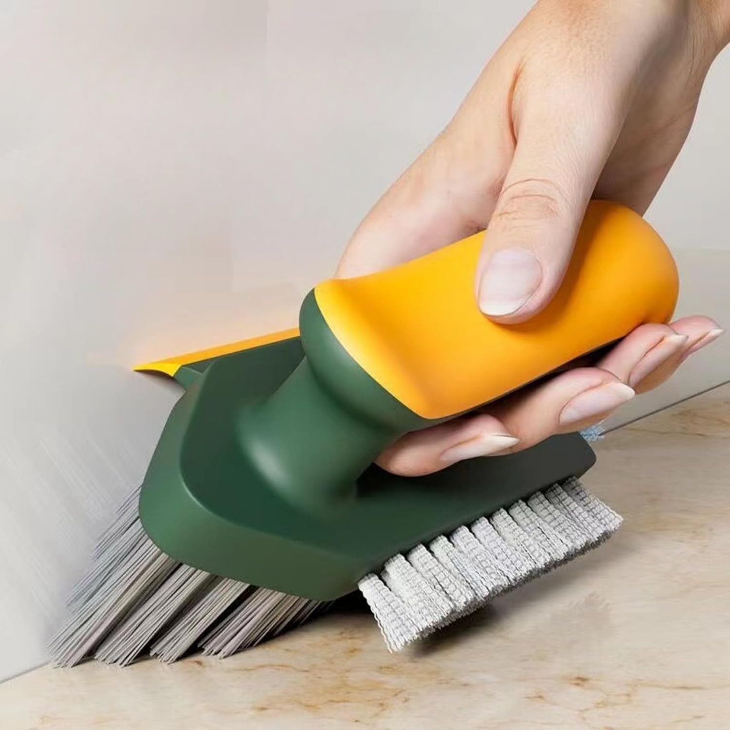 Multi Functional Gap Cleaning Brush with V-Shaped Head and Silicone Scraper