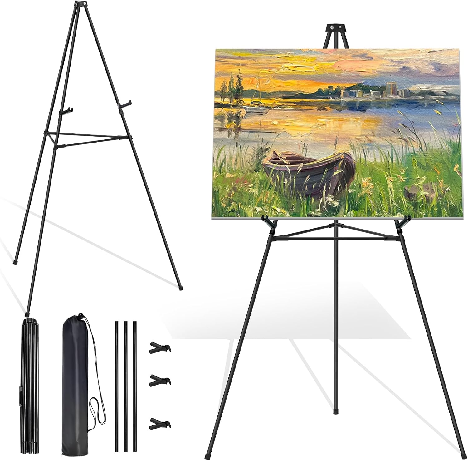 Black Easel Stand with Support Rods for Display