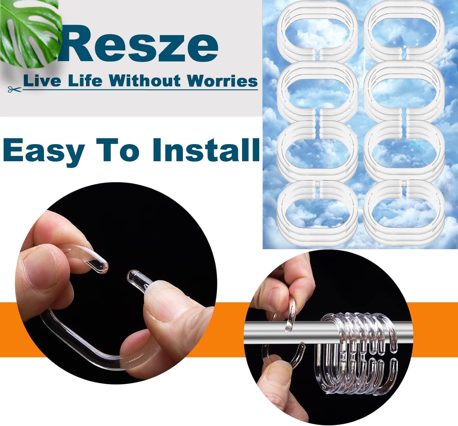 24 PCS Clear Plastic Shower Curtain Rings Hooks Hangers Rod Mount