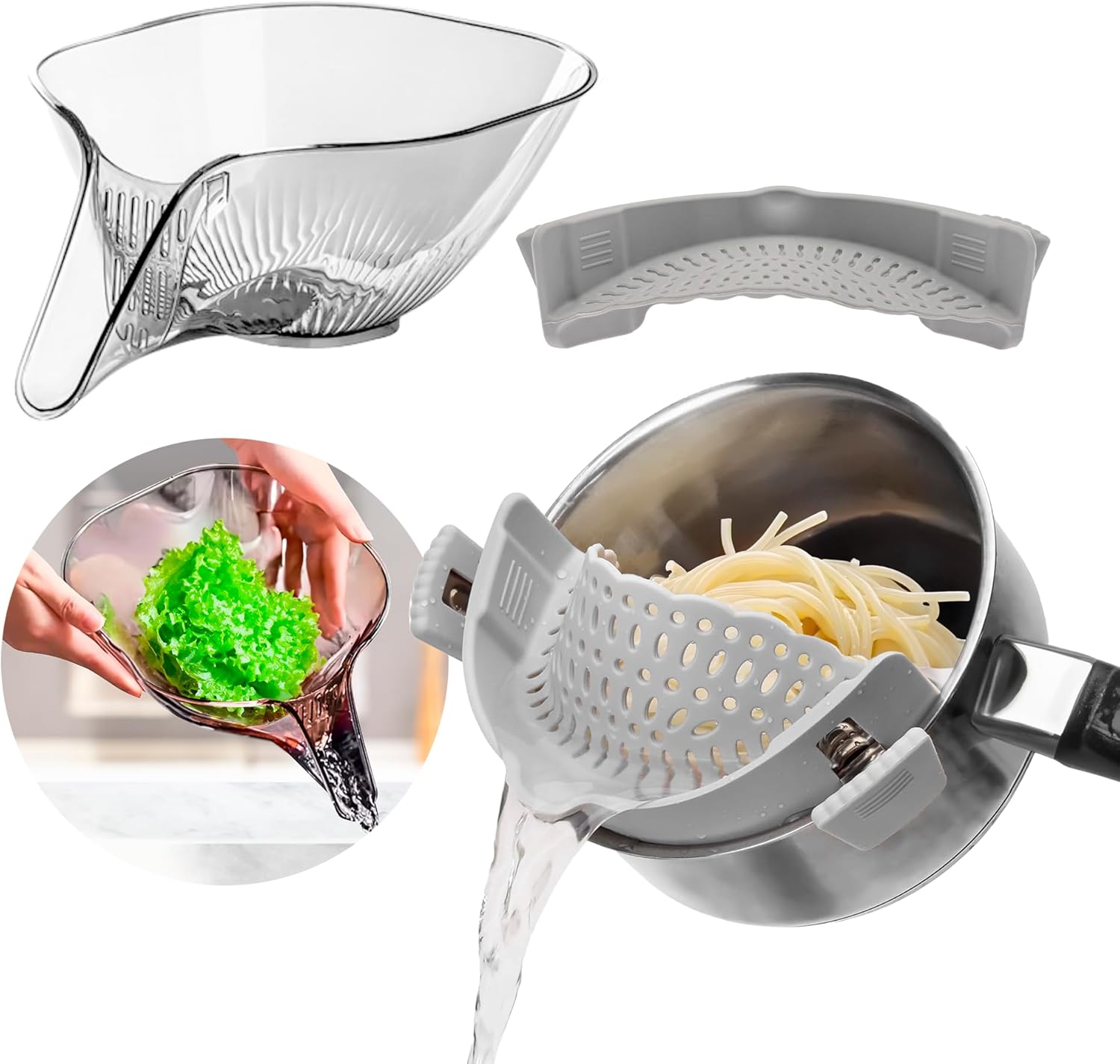 Silicone Strainer Set with Drain Basket and Vegetable Washer Black