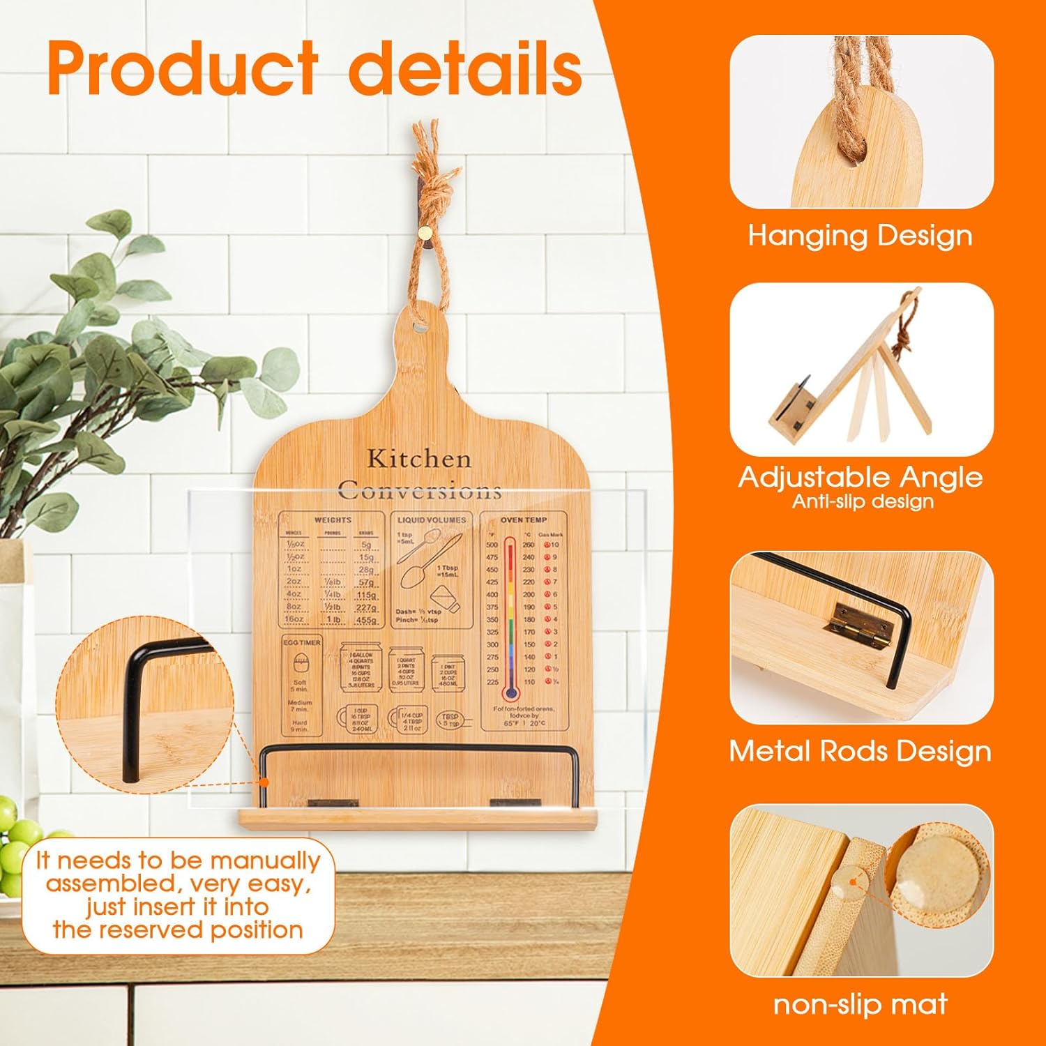 Bamboo Cookbook Stand Set with Acrylic Guard