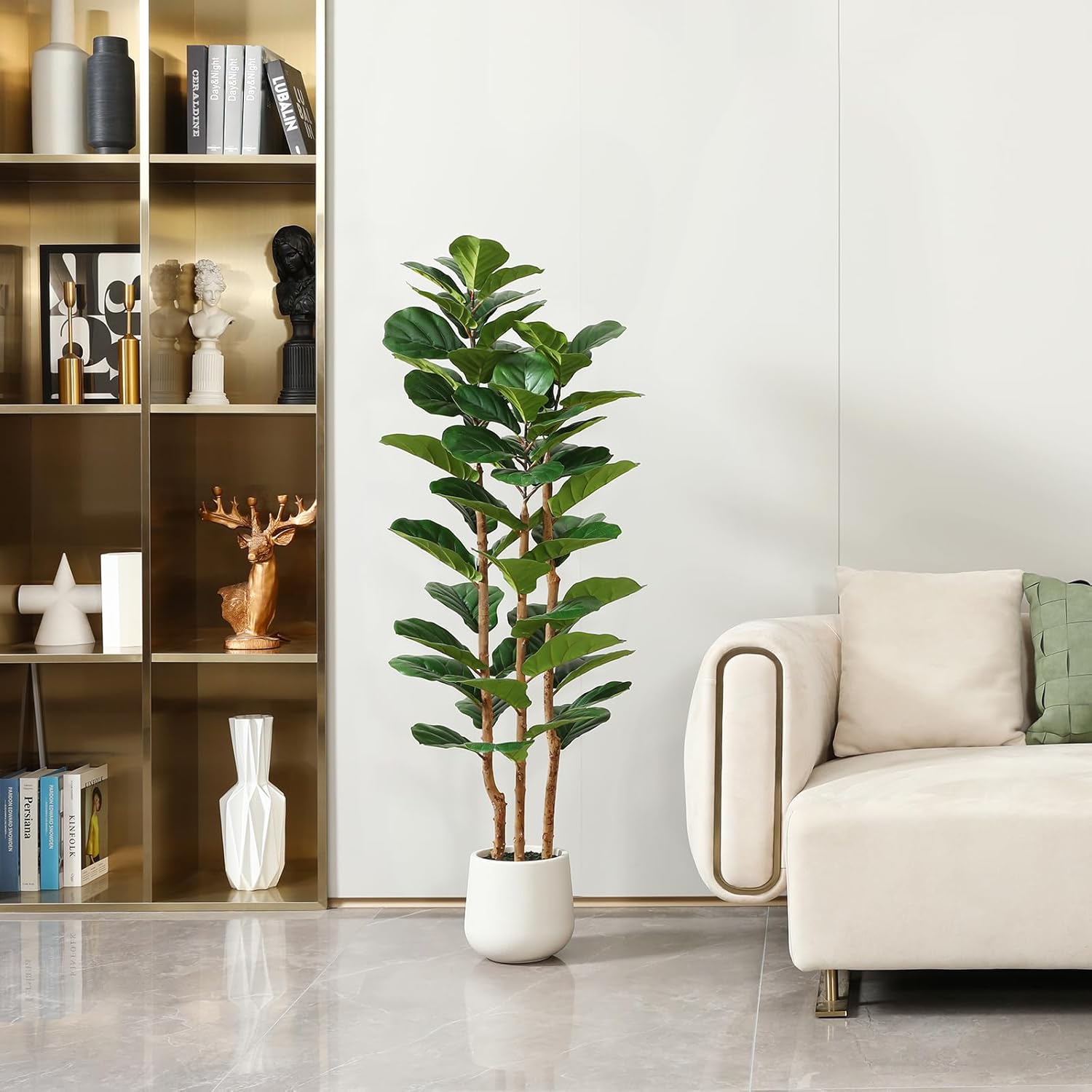 OAKRED Artificial Fiddle Leaf Fig Tree with White Planter 5ft