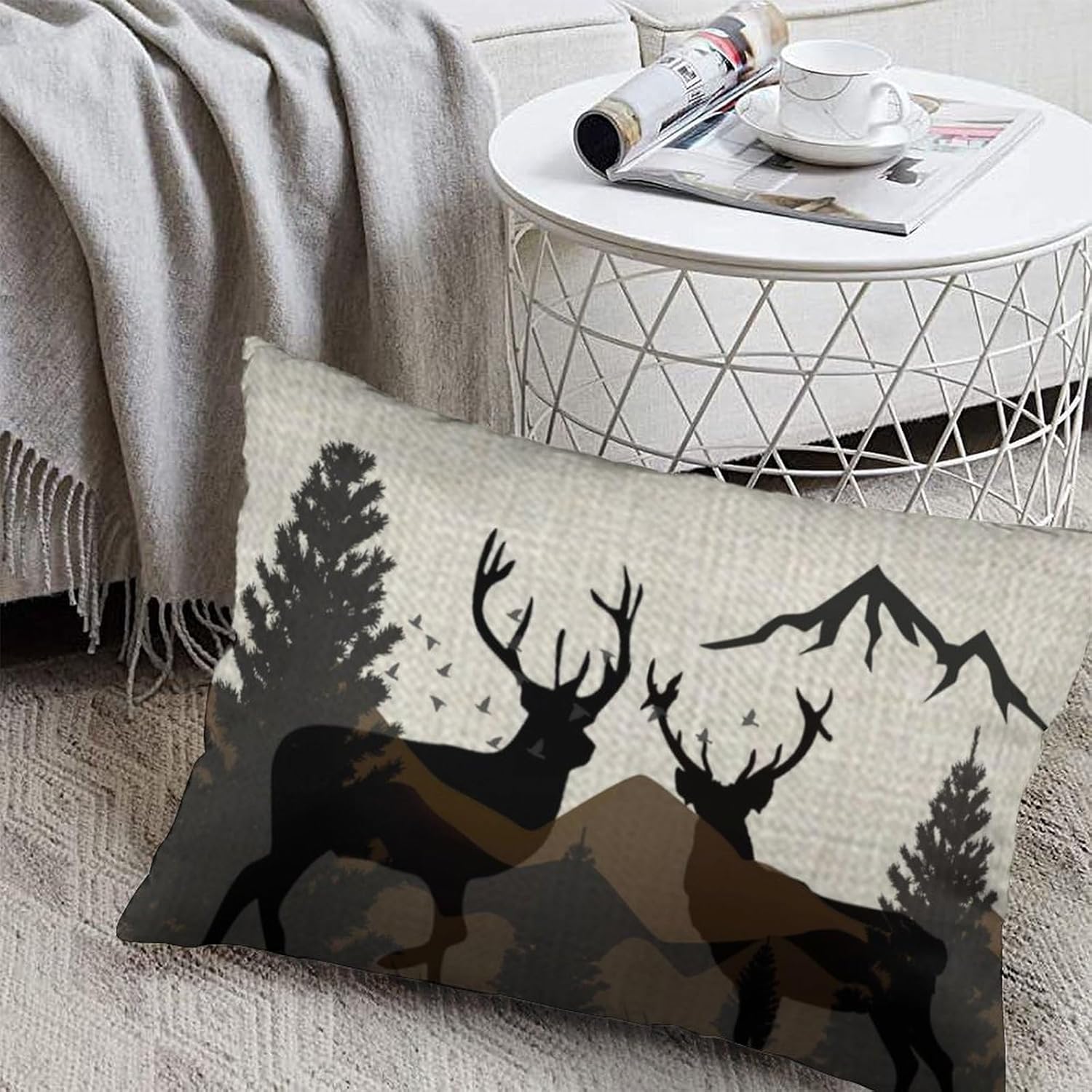 ITFRO Hand-Painted Rustic Forest Wildlife Deer Throw Pillow Case
