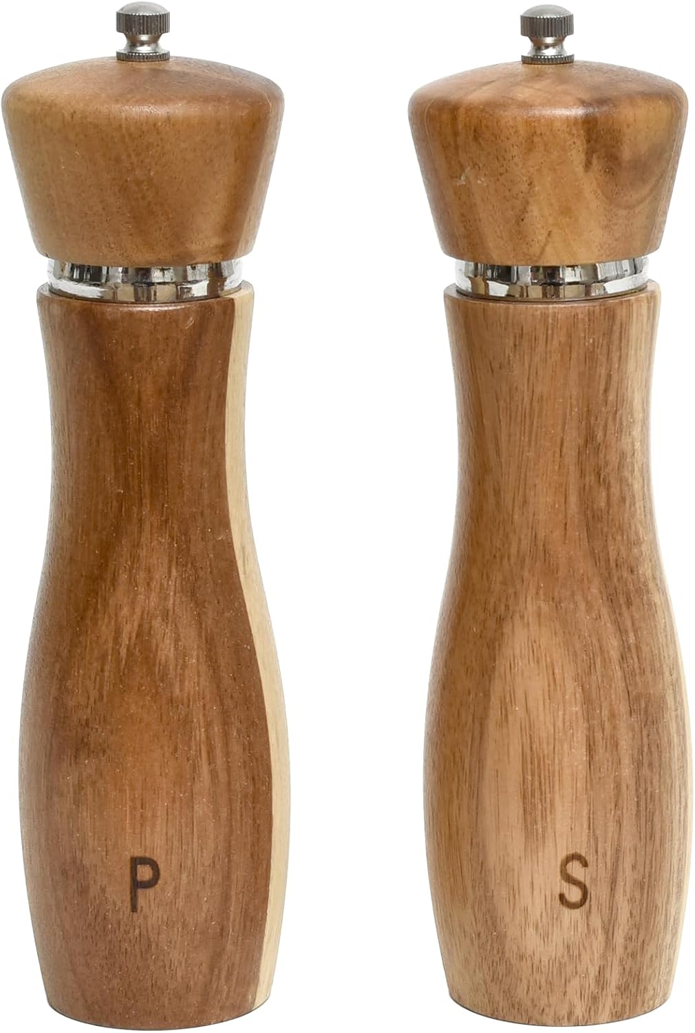 Acacia Wood Salt and Pepper Mill Set with Adjustable Spindles