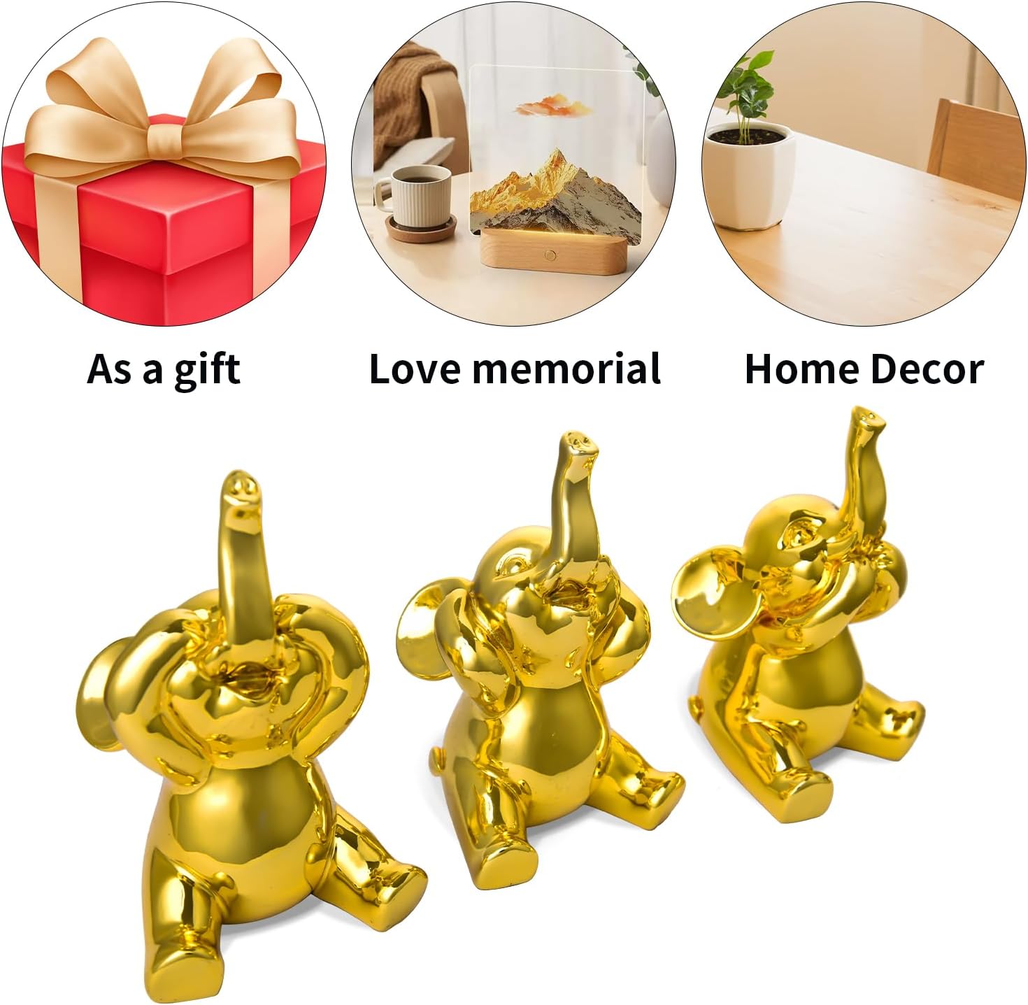 Cute Small Set of 3 Elephant Statues Home Decor