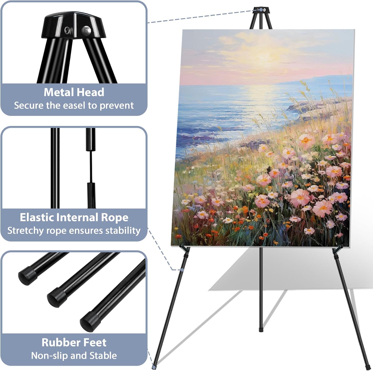 Black Easel Stand with Support Rods for Display