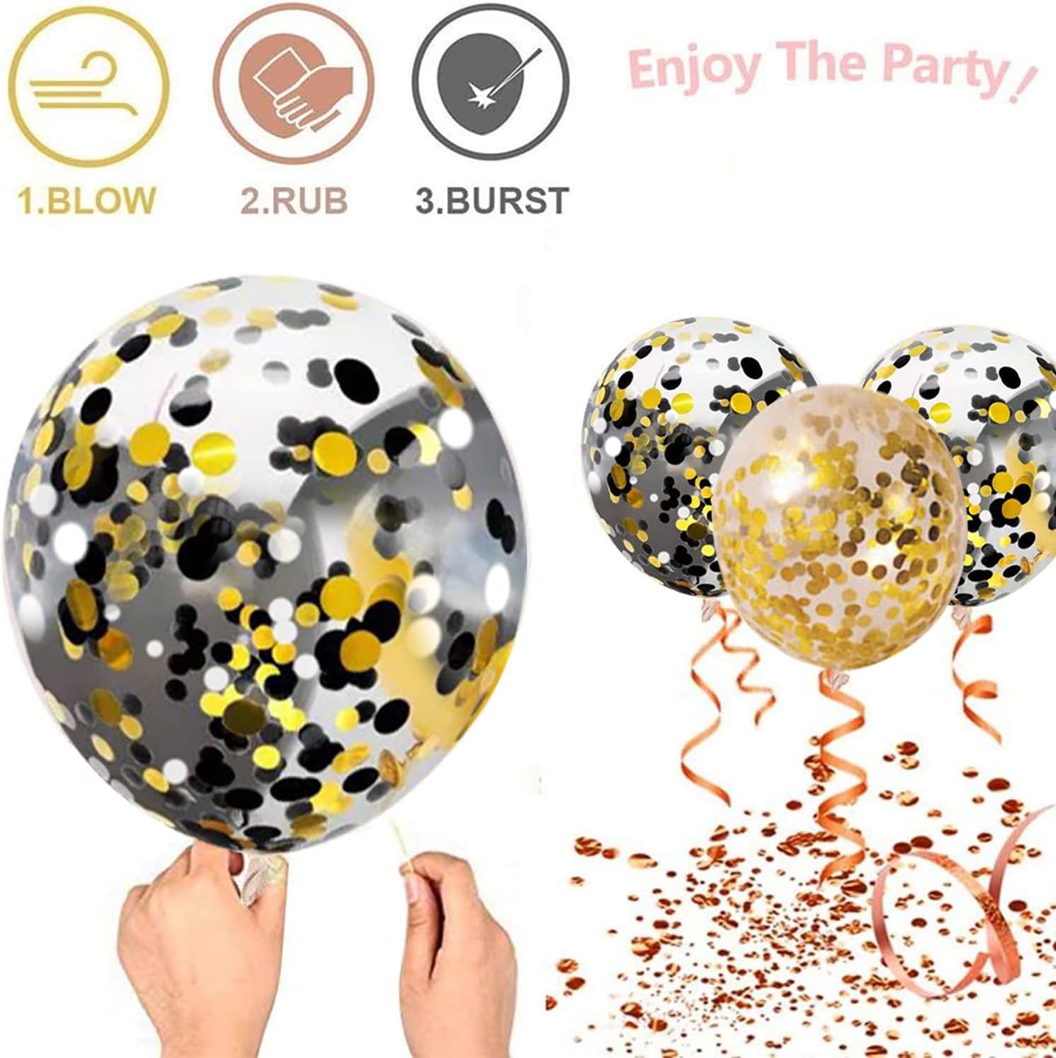Zesliwy Black Gold Confetti Balloons 50 Pack
