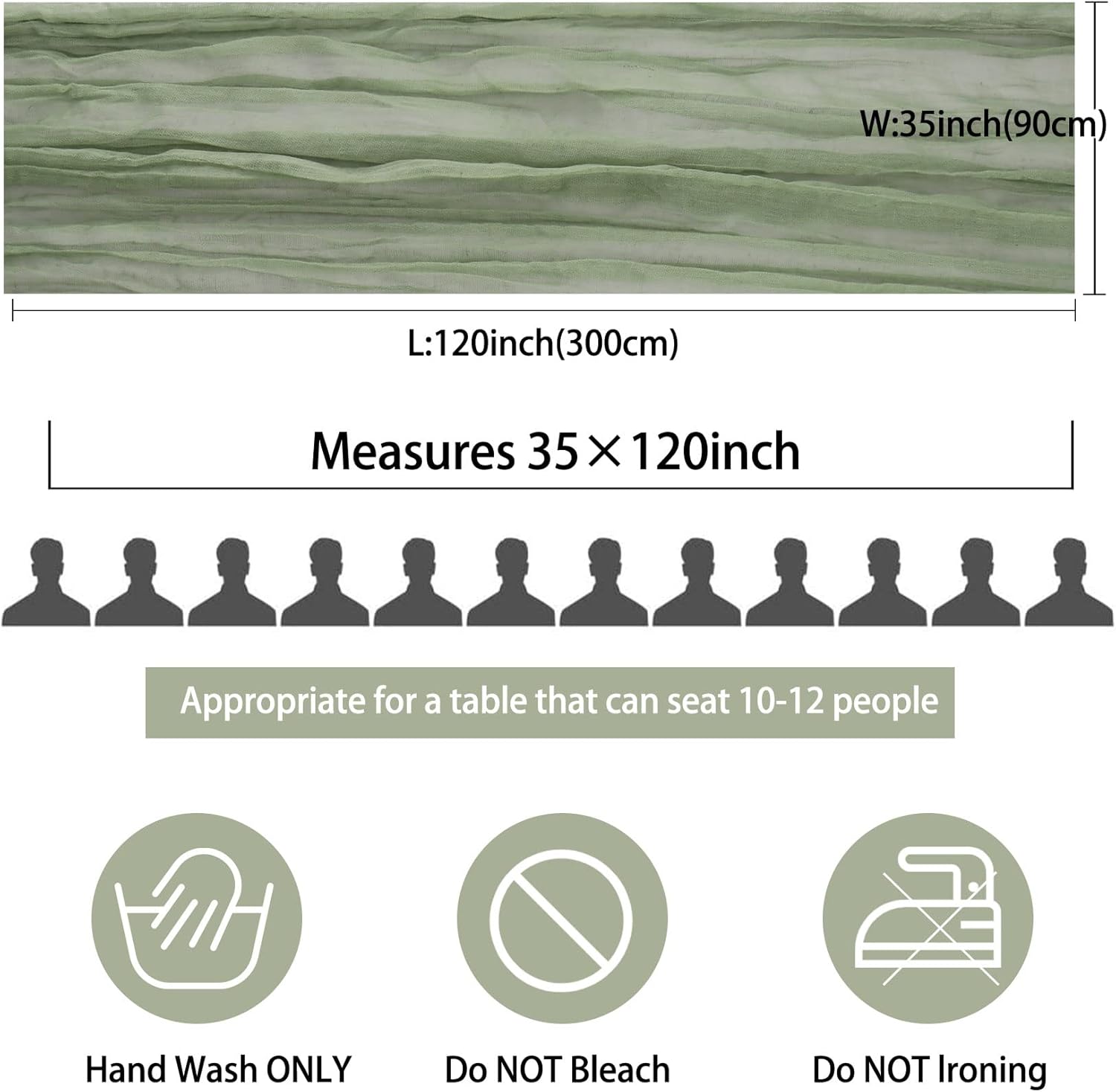 12 Pack 10ft Dusty Sage Green Cheesecloth Table Runner