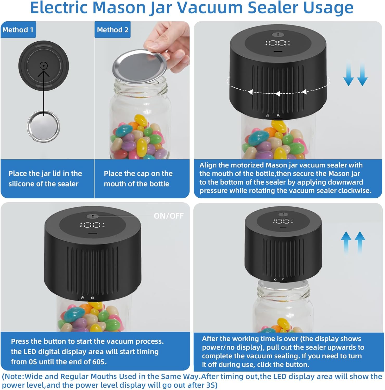 Electric Mason Jar Vacuum Sealer Kit 2000mAh Rechargeable 350 Seals Per Charge