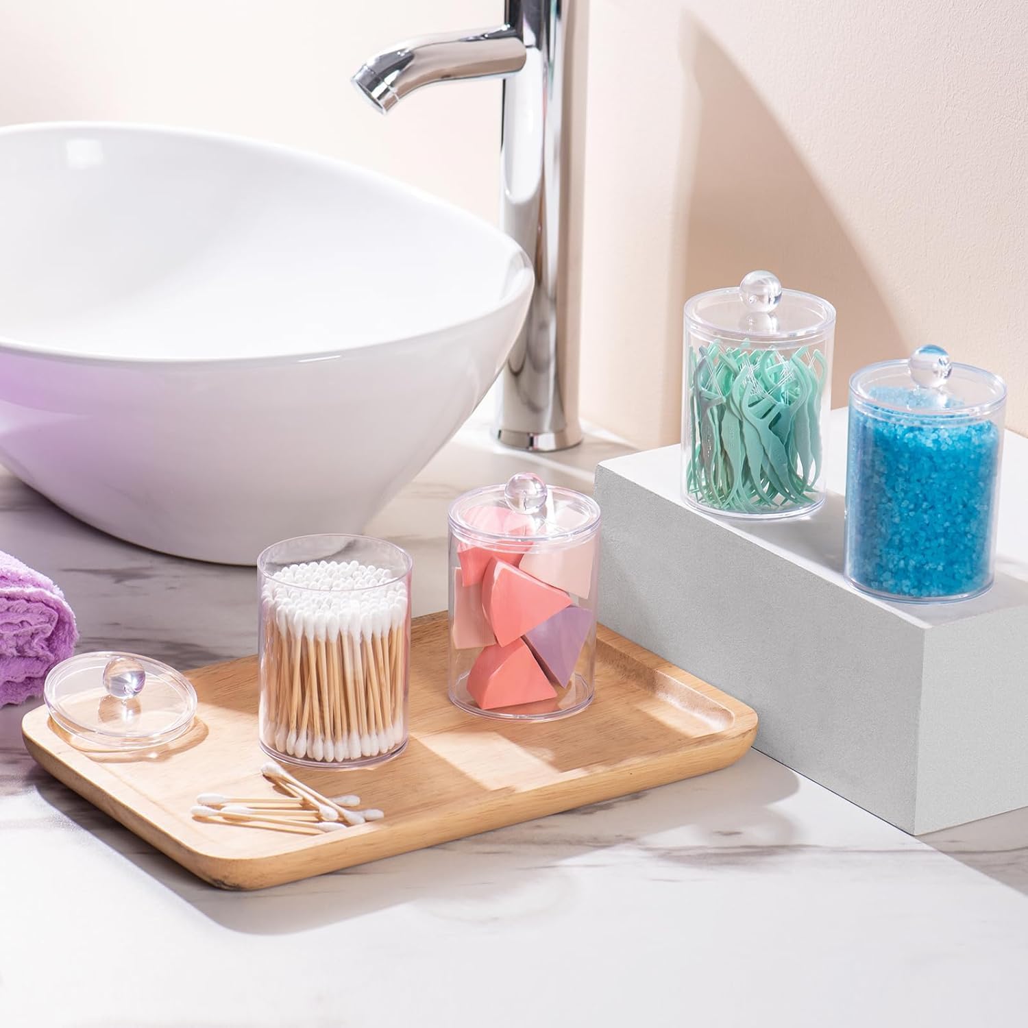 2 Pack Qtip Holder - Clear Storage Jars for Bathroom and Vanity