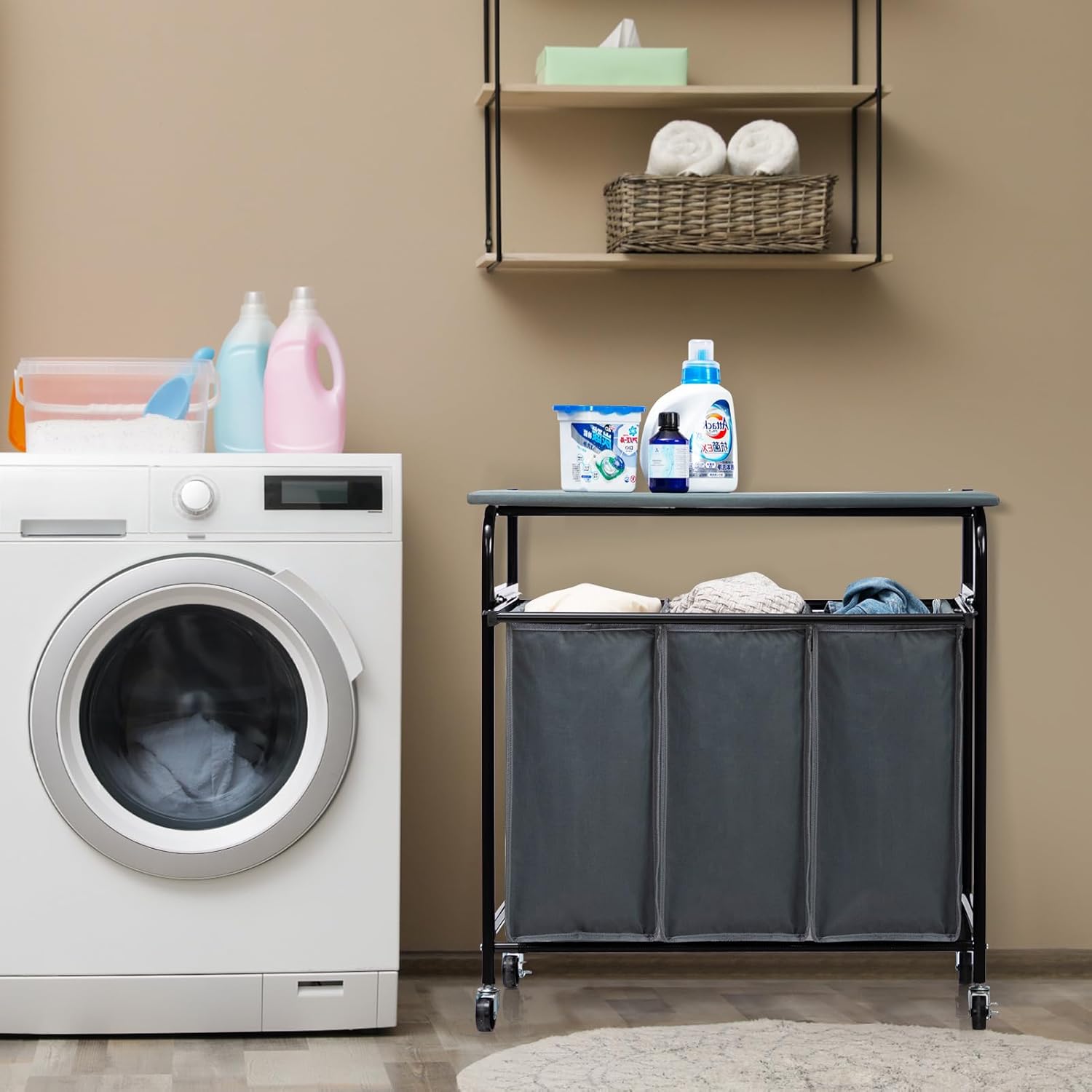 ALIMORDEN Laundry Sorter with Ironing Board and Folding Lid