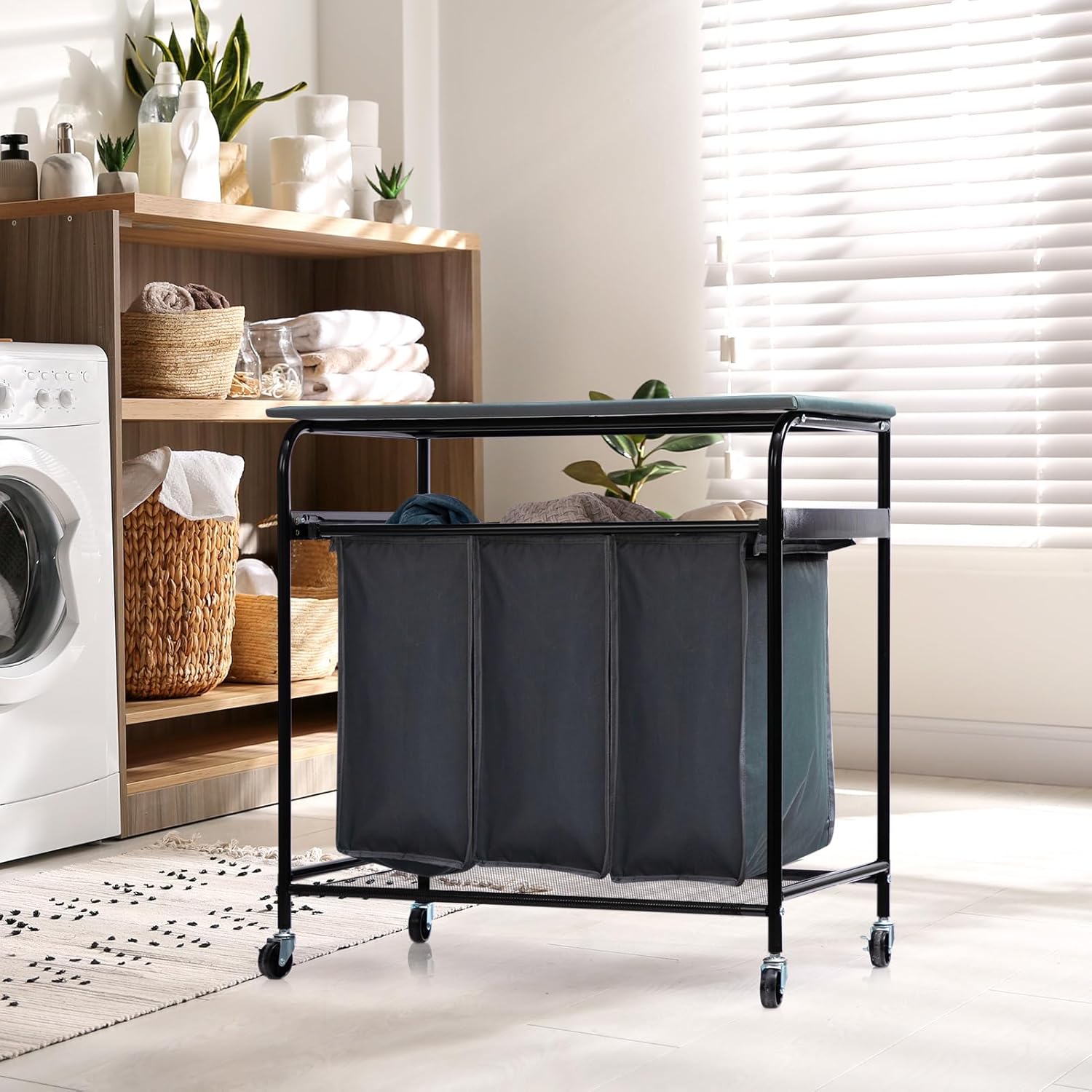 ALIMORDEN Laundry Sorter with Ironing Board and Folding Lid