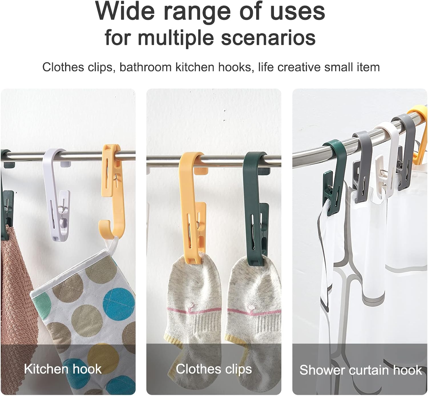 8 Pcs Large Clothes Pins Towel Clips with S Hooks
