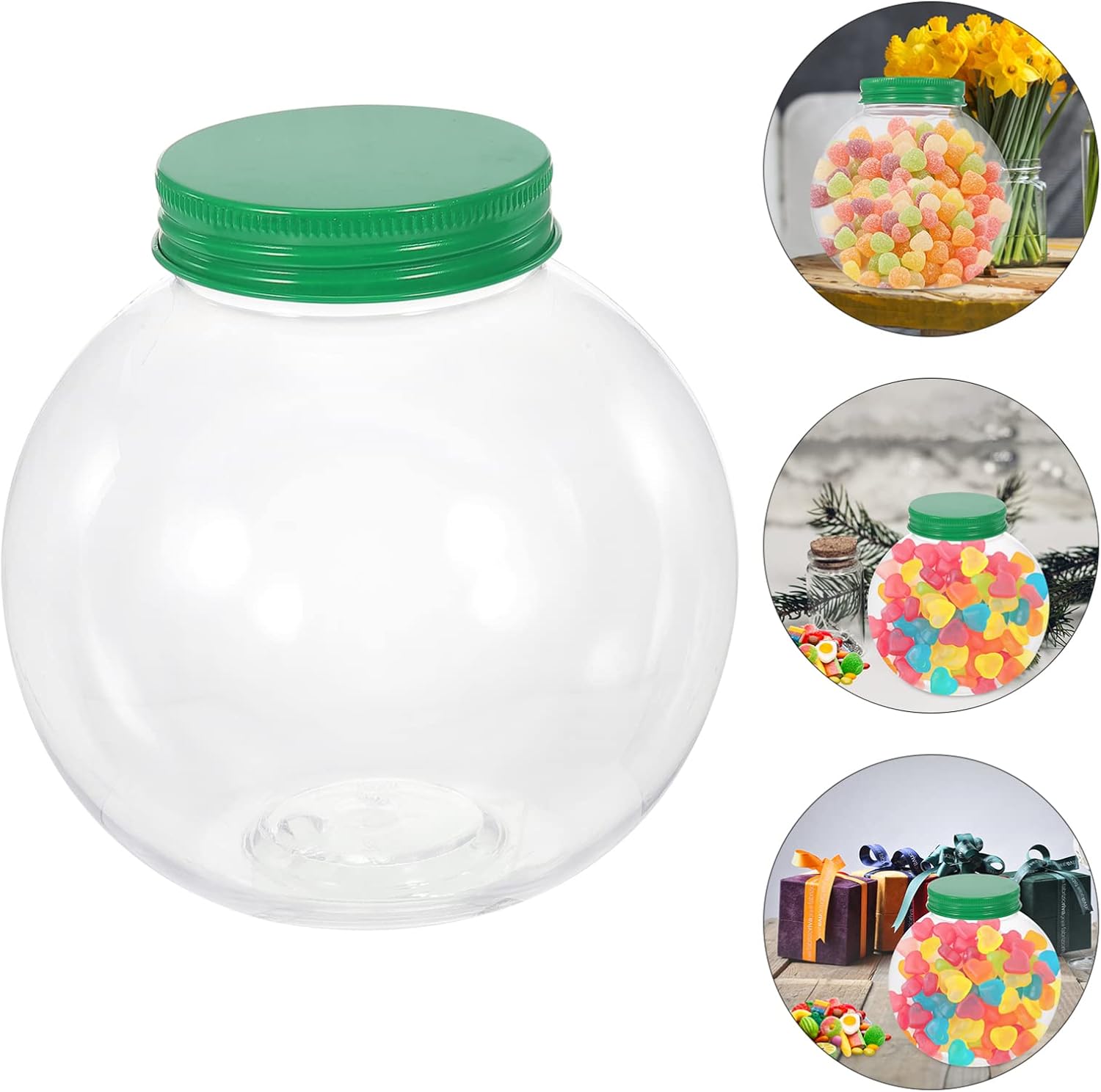 KALLORY 5Pcs Christmas Ball Shaped Candy Jars with Sealing Lids