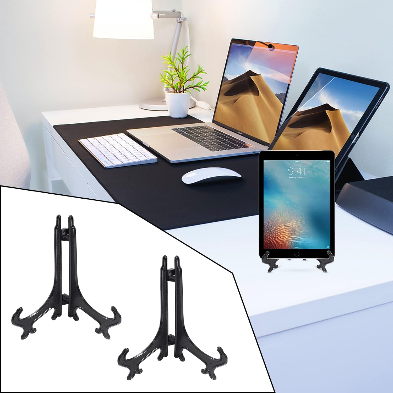 Zorfeter 25Pcs 4Inch Black Plastic Easel Stands Display Holders