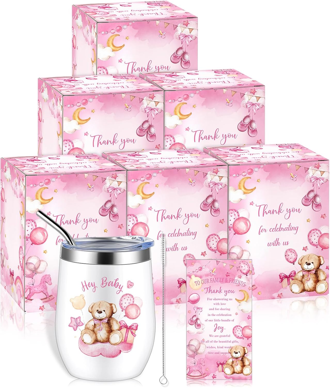 Hoolerry 6 Piece Baby Shower Prize Set with Tumblers Straws and Gift Items
