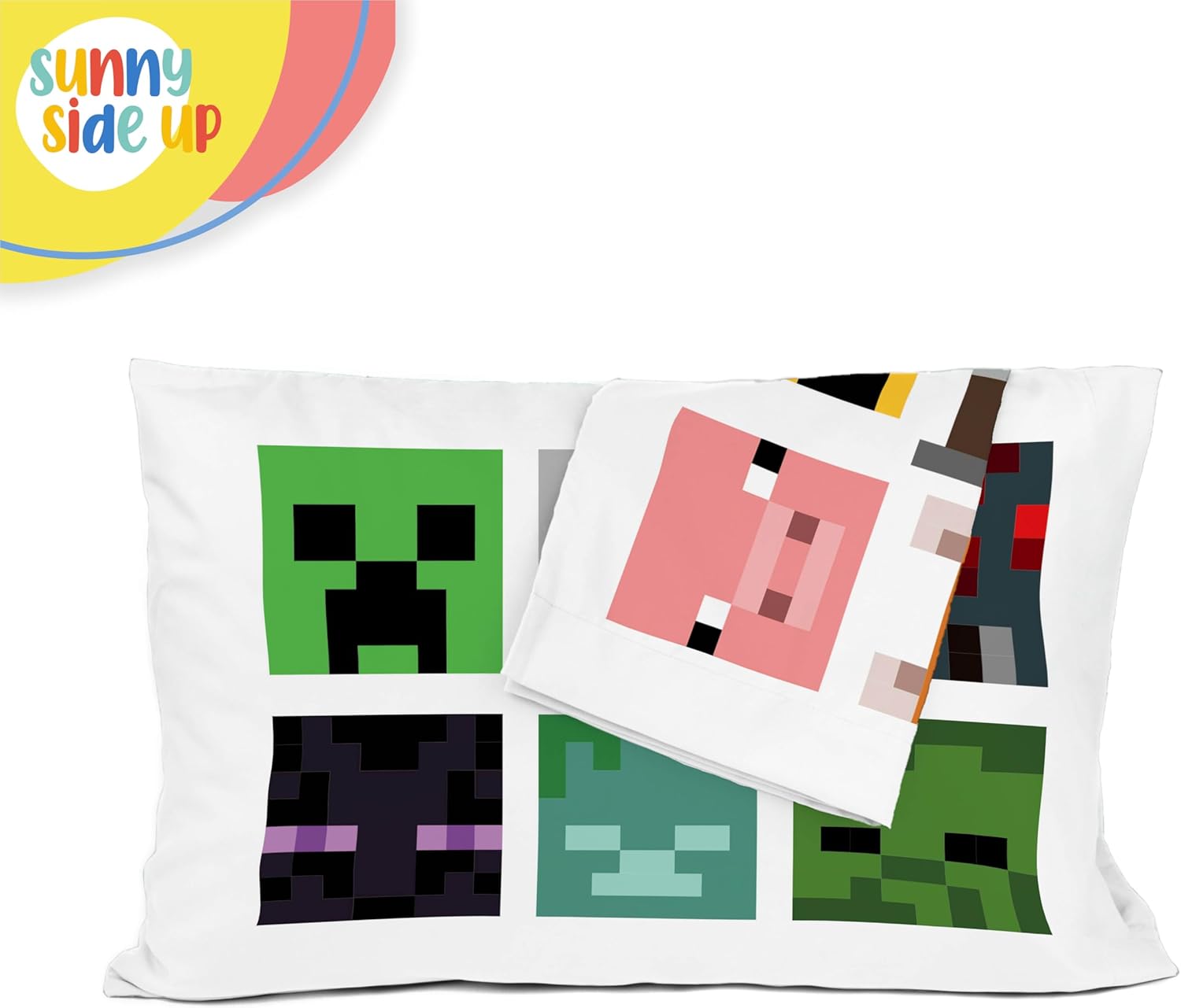 Sunny Side Up Minecraft Mobs Animals Reversible Pillowcases Double Sided Covers Kids Bedding